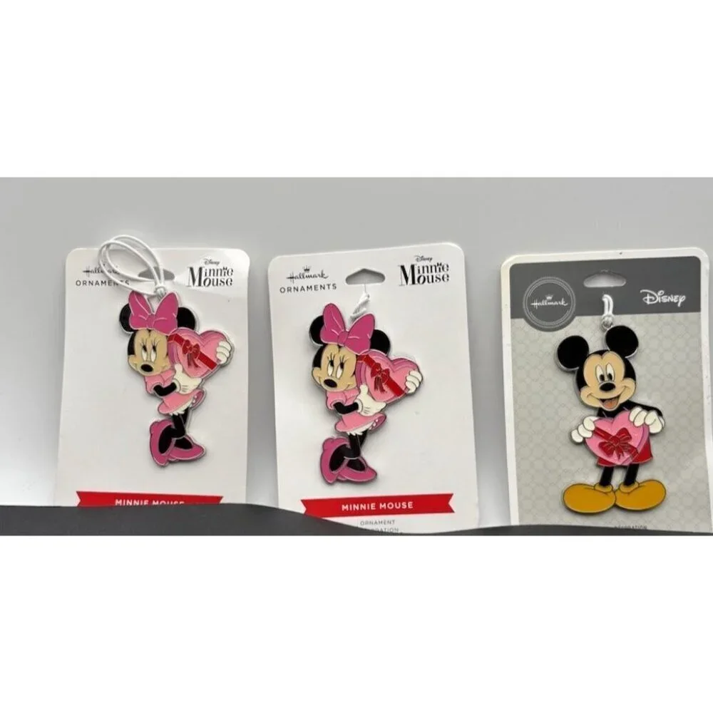 Disney Hallmark Christmas Ornaments Mickey Minney Heart Set Of 3